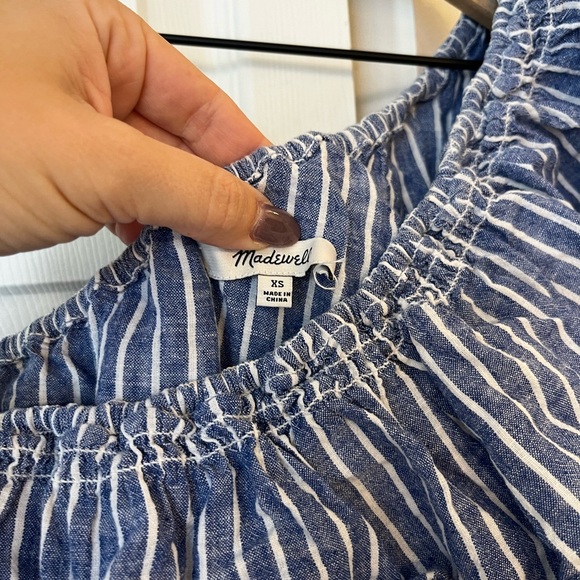 MADEWELL One Shoulder Blue & White Striped Dress Size cotton linen xs - Picture 3 of 7